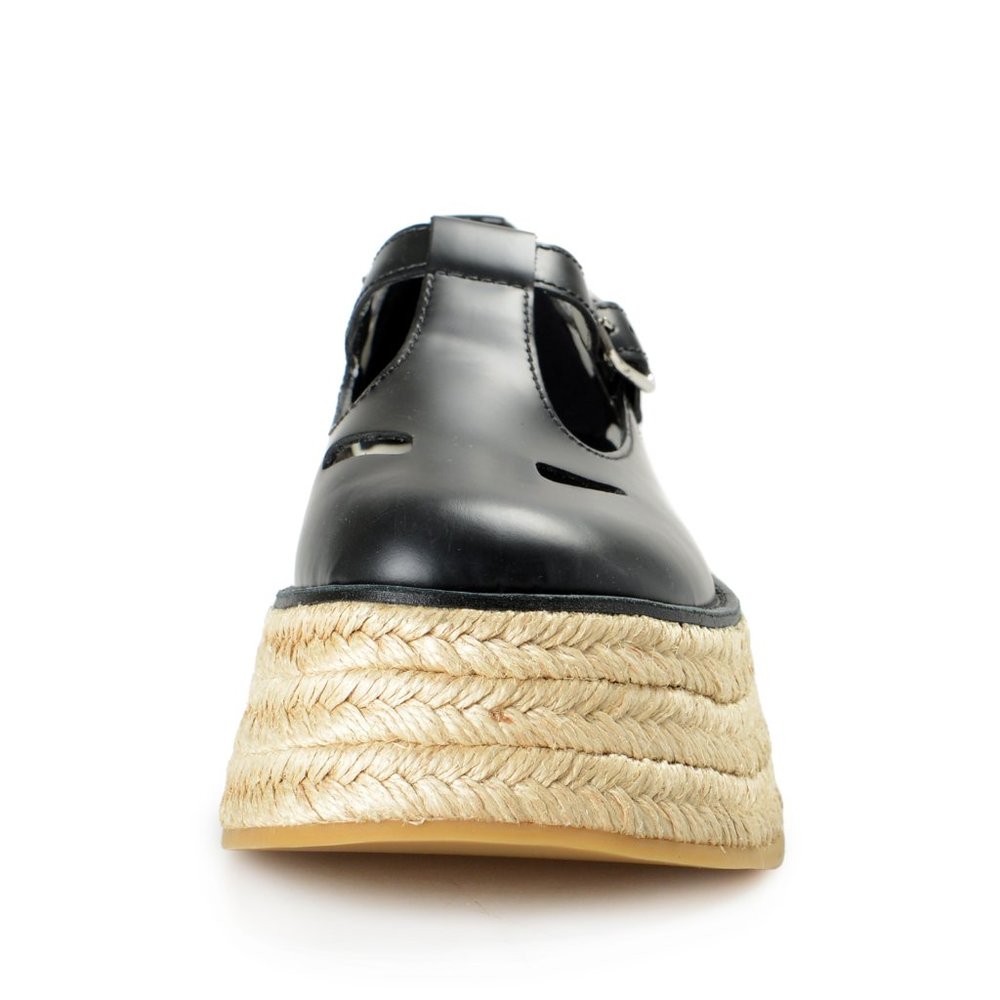 Burberry Women's "ALDWYCH JUTE" Black Leather Platform Baby Doll Shoes - Picture 5 of 8